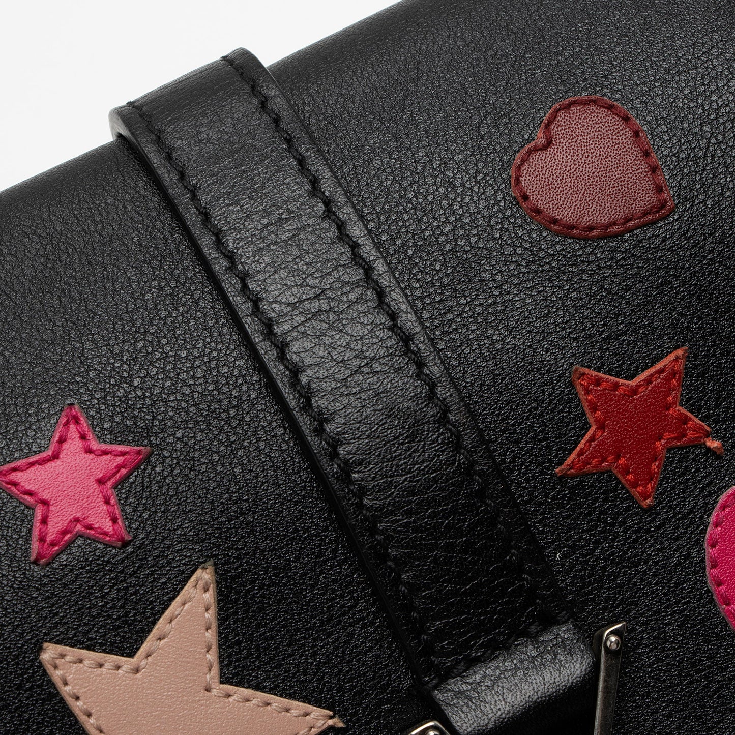 Saint Laurent Calfskin Heart Patchwork Monogram Chain Wallet (SHF-jEB9si)