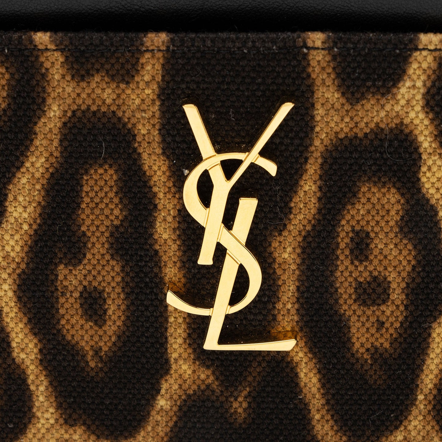 Saint Laurent Canvas Calfskin Leopard Monogram Bill Pouch