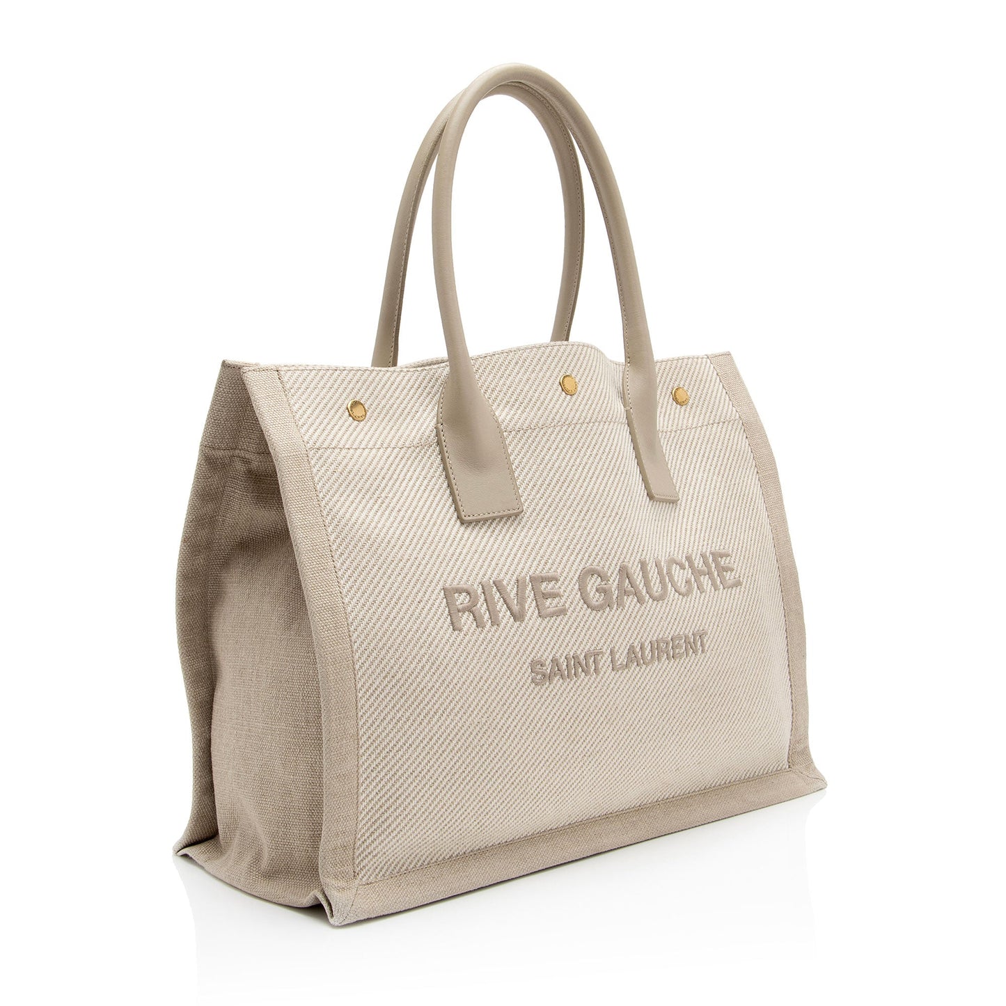 Saint Laurent Canvas Calfskin Rive Gauche Small Tote (SHF-GiWJT4)