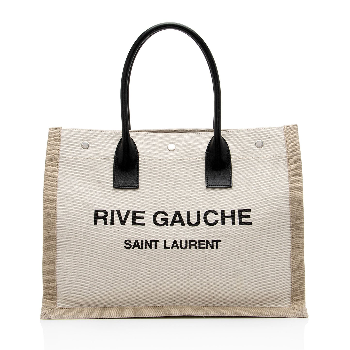 Saint Laurent Canvas Calfskin Rive Gauche Small Tote (SHF-zATjuK)