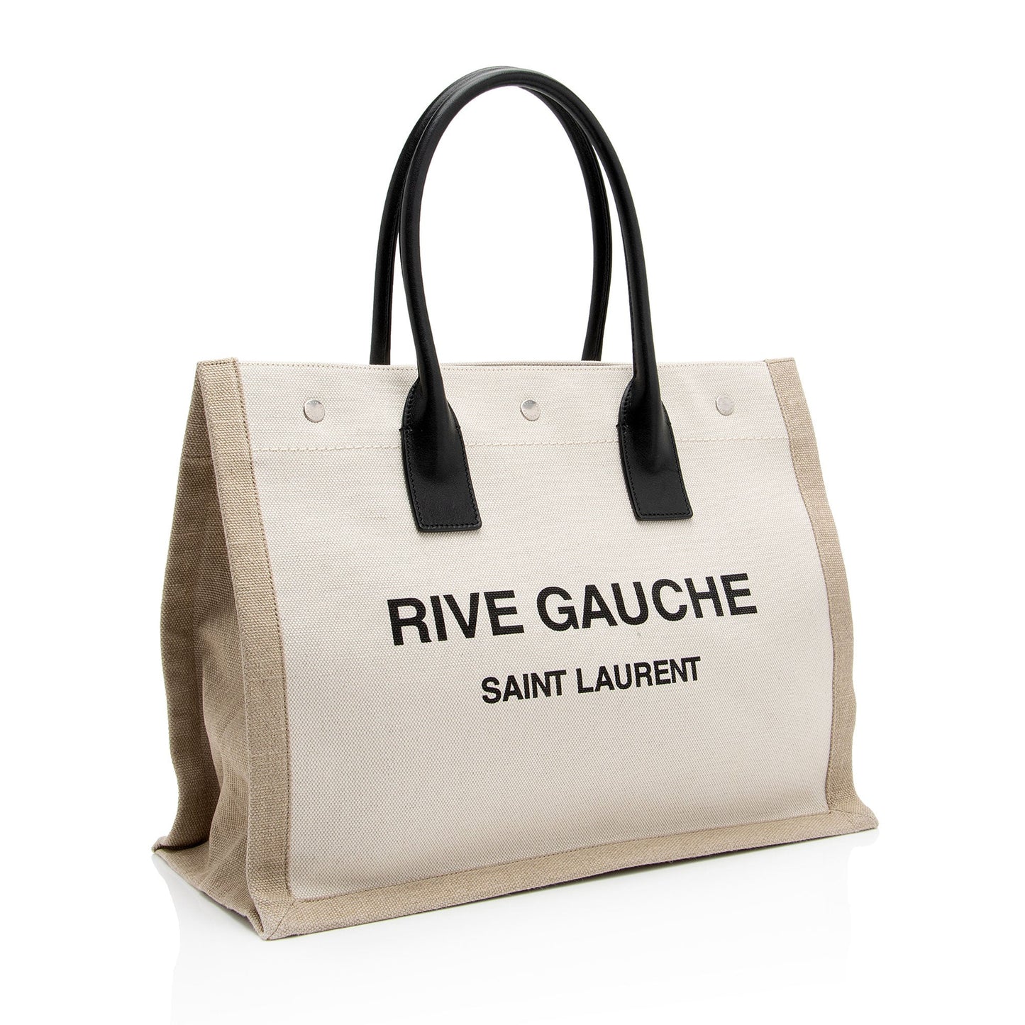 Saint Laurent Canvas Calfskin Rive Gauche Small Tote (SHF-zATjuK)