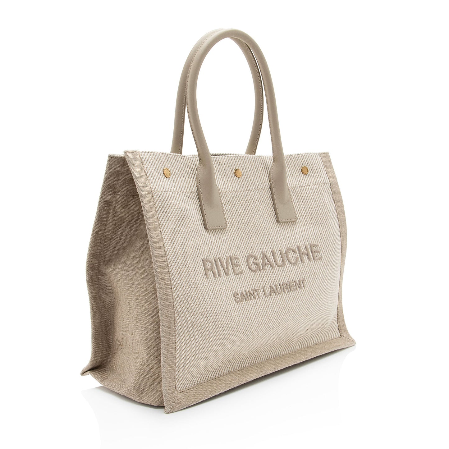 Saint Laurent Canvas Calfskin Rive Gauche Small Tote (SHF-UbHsVK)