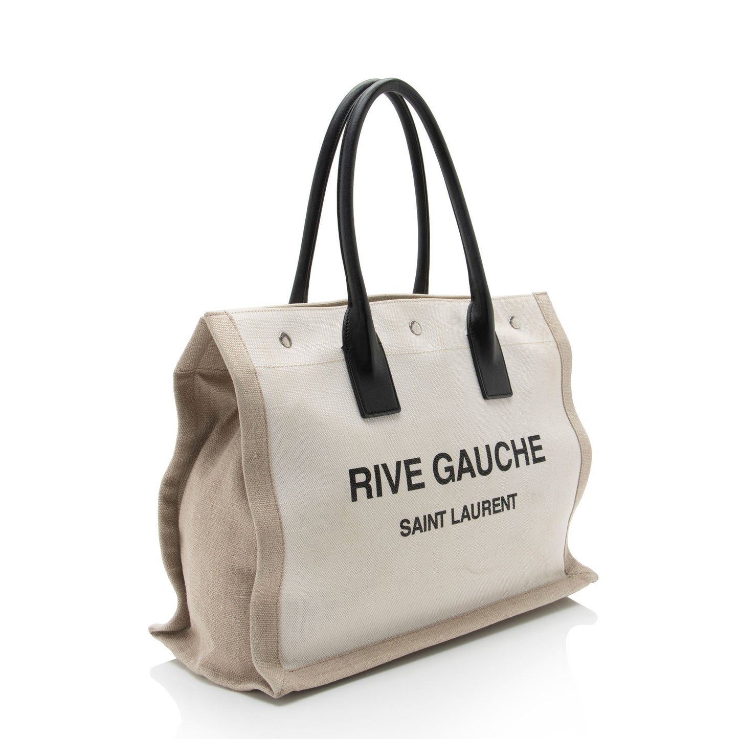 Saint Laurent Canvas Calfskin Rive Gauche Small Tote