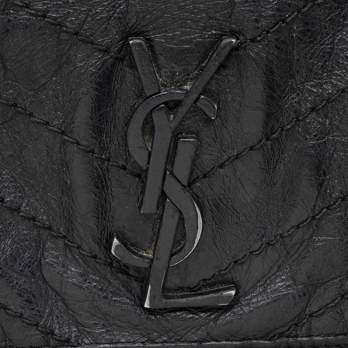 Saint Laurent Crinkled Calfskin Matte Black Monogram Niki Large Shoulder Bag (SHF-eFW25Q)