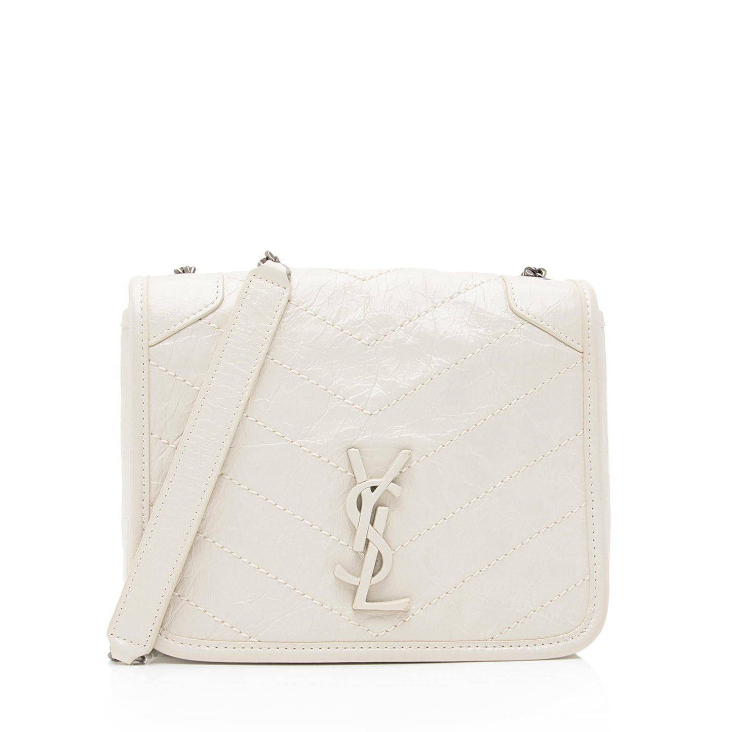 Saint Laurent Crinkled Calfskin Monogram Niki Chain Wallet (SHF-23686)