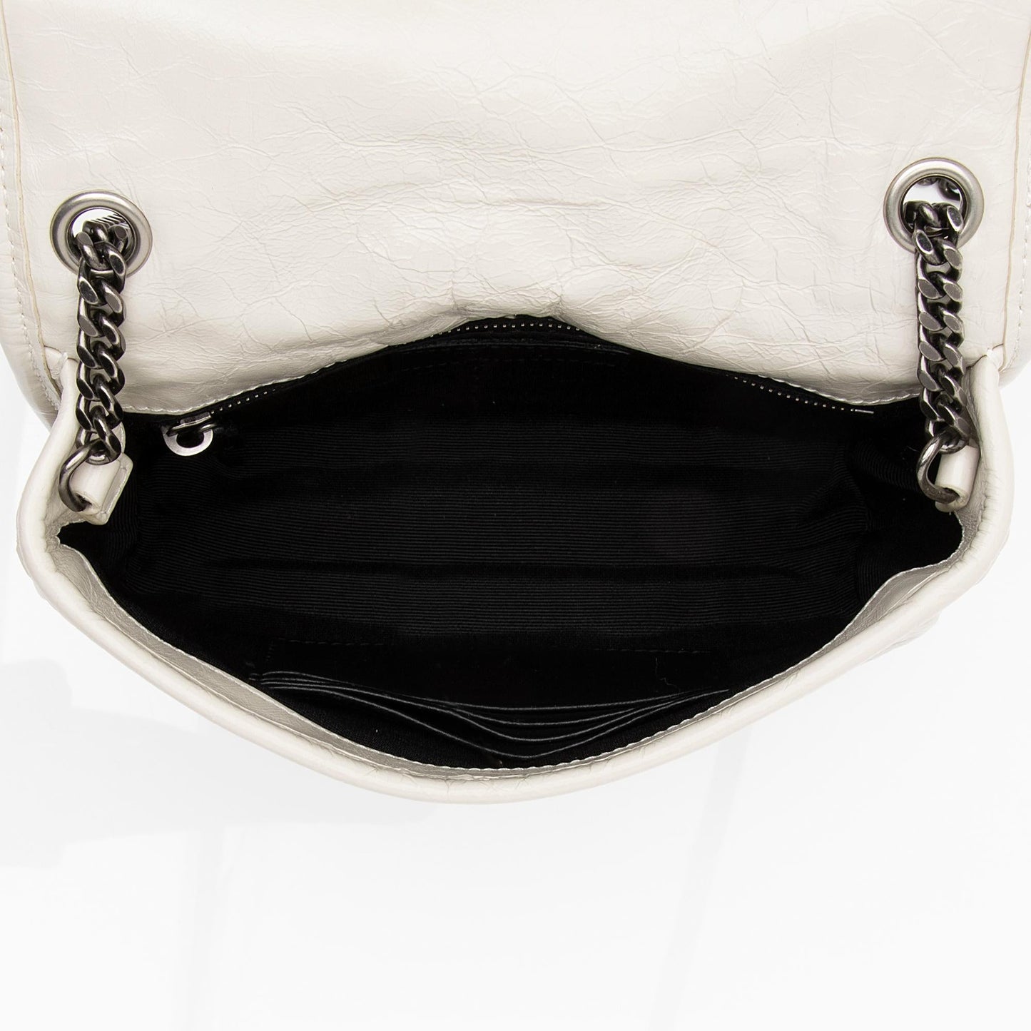 Saint Laurent Crinkled Calfskin Monogram Niki Chain Wallet (SHF-23686)