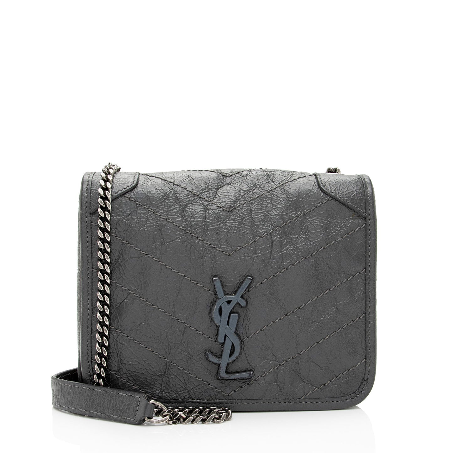 Saint Laurent Crinkled Calfskin Monogram Niki Chain Wallet (SHF-9O6DRW)