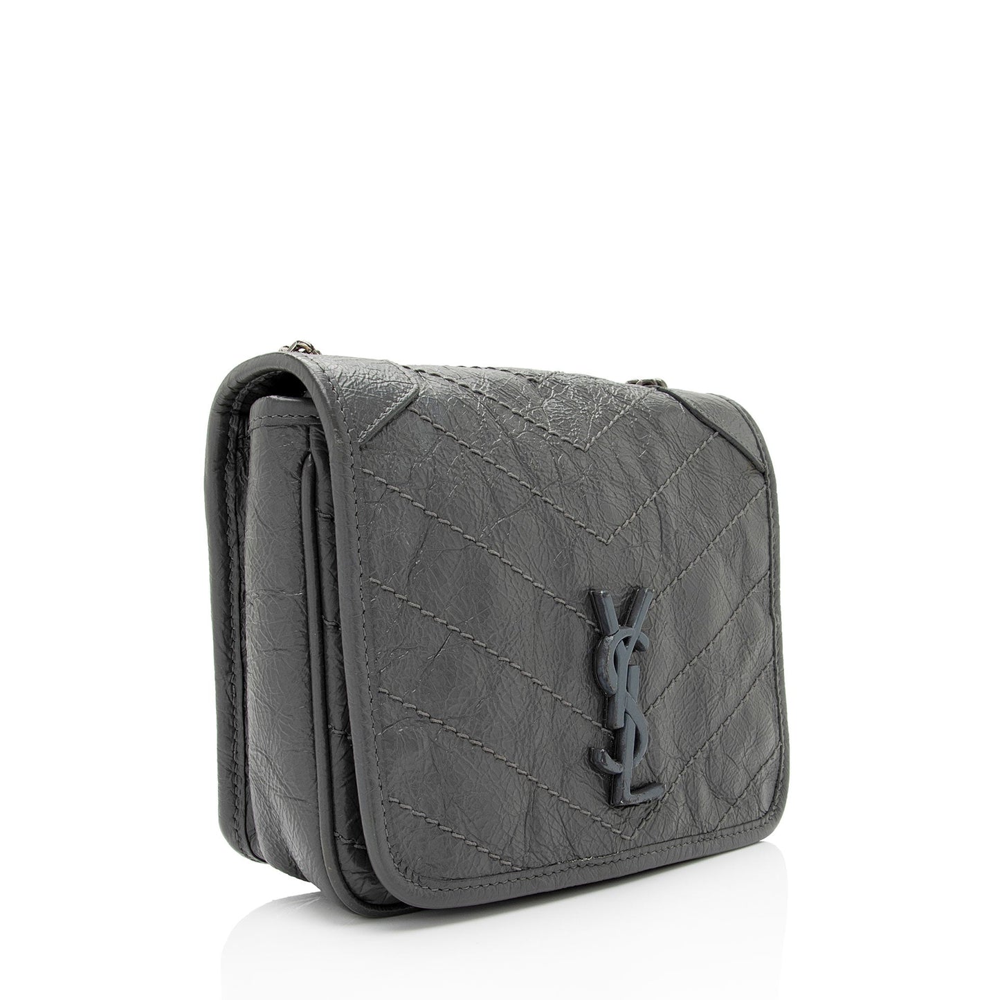 Saint Laurent Crinkled Calfskin Monogram Niki Chain Wallet (SHF-9O6DRW)