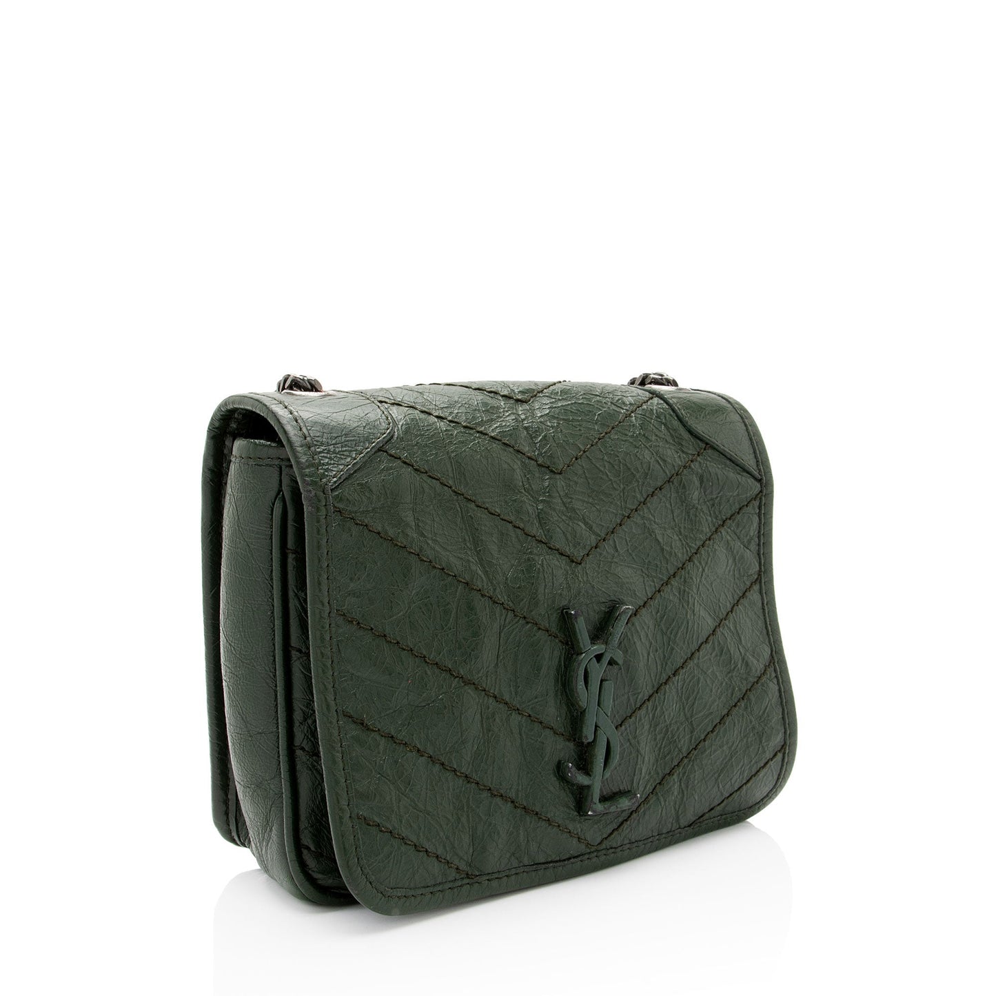 Saint Laurent Crinkled Calfskin Monogram Niki Chain Wallet (SHF-w5uFiz)