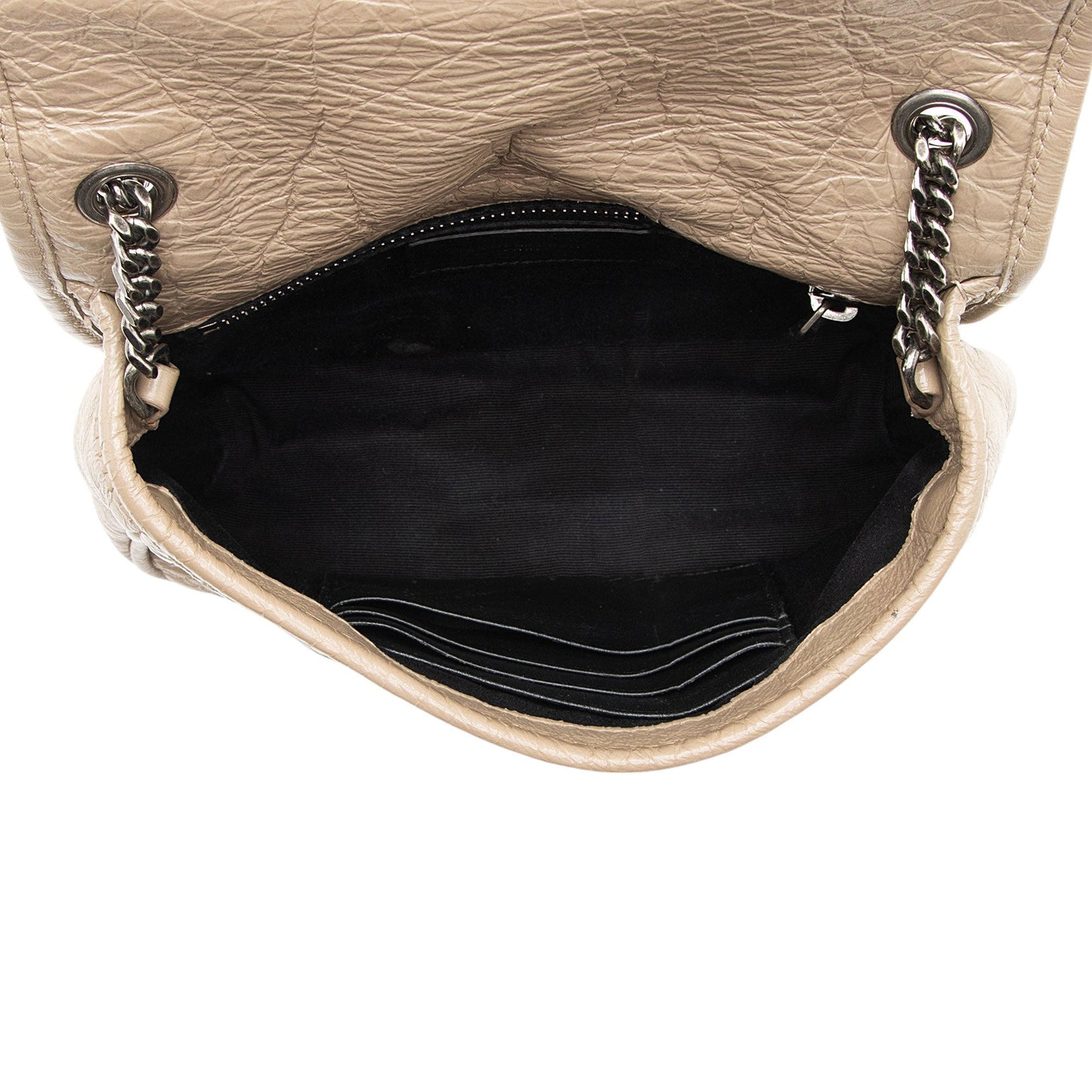 Saint Laurent Crinkled Calfskin Monogram Niki Chain Wallet (SHF-afCOLO)
