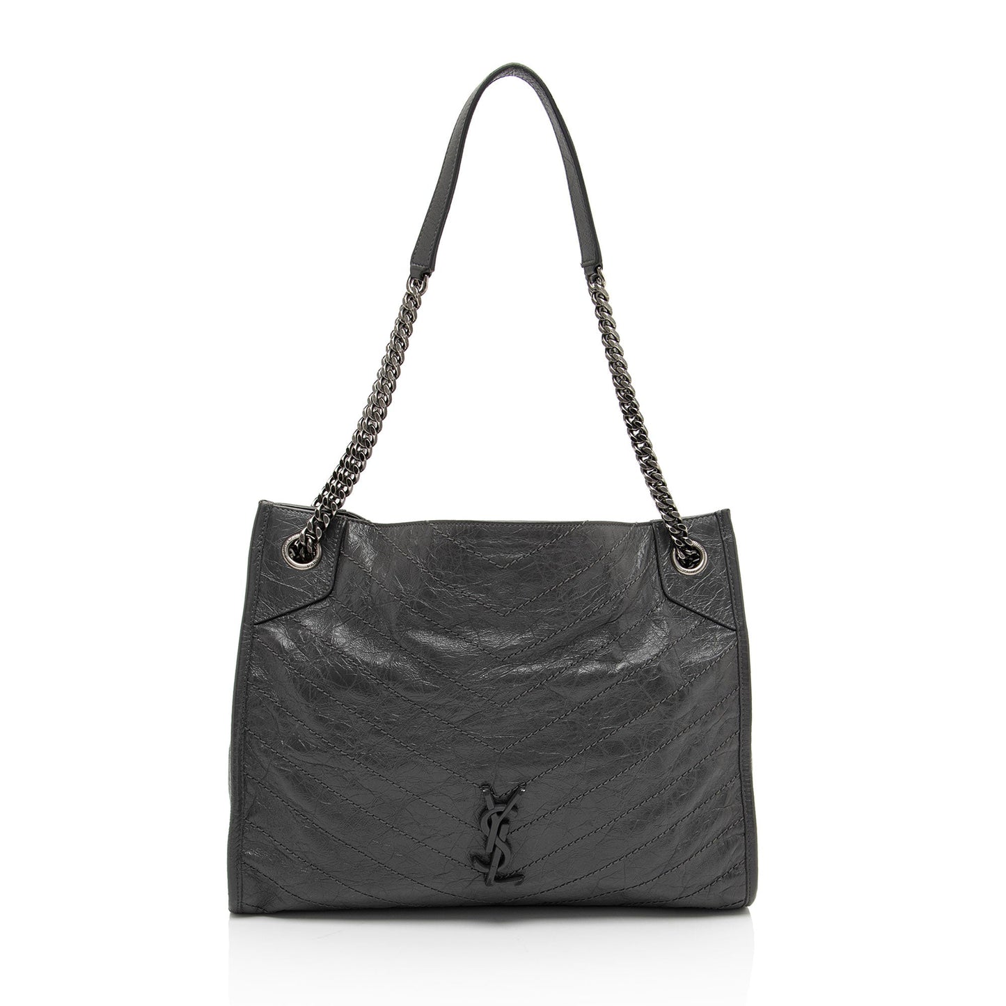 Saint Laurent Crinkled Calfskin Monogram Niki Medium Shopping Tote (SHF-gLfdmG)