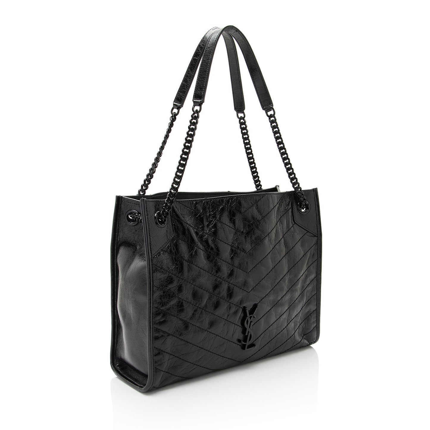 Saint Laurent Crinkled Calfskin Monogram Niki Medium Shopping Tote (SHF-HoUdcp)