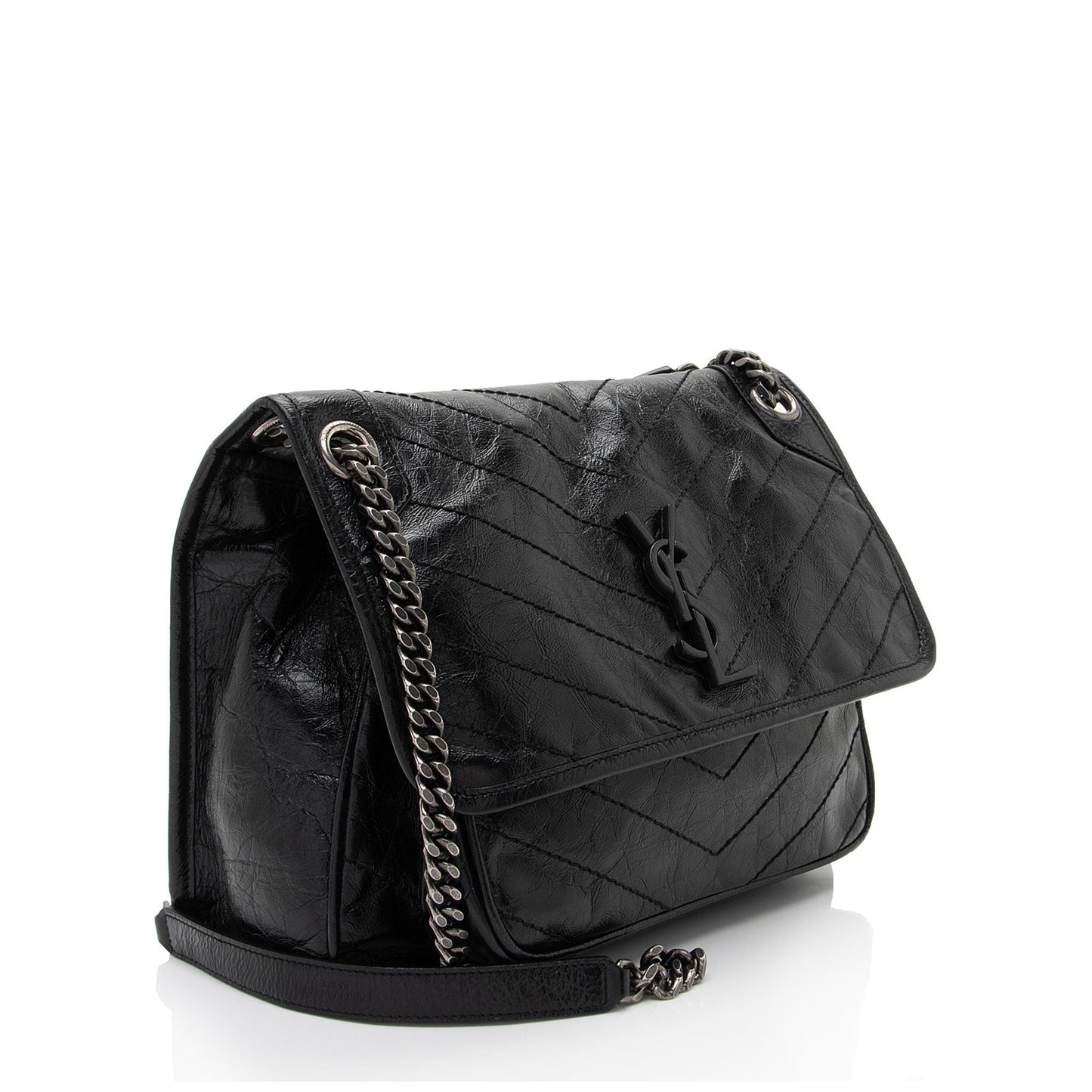 Saint Laurent Crinkled Calfskin Monogram Niki Medium Shoulder Bag