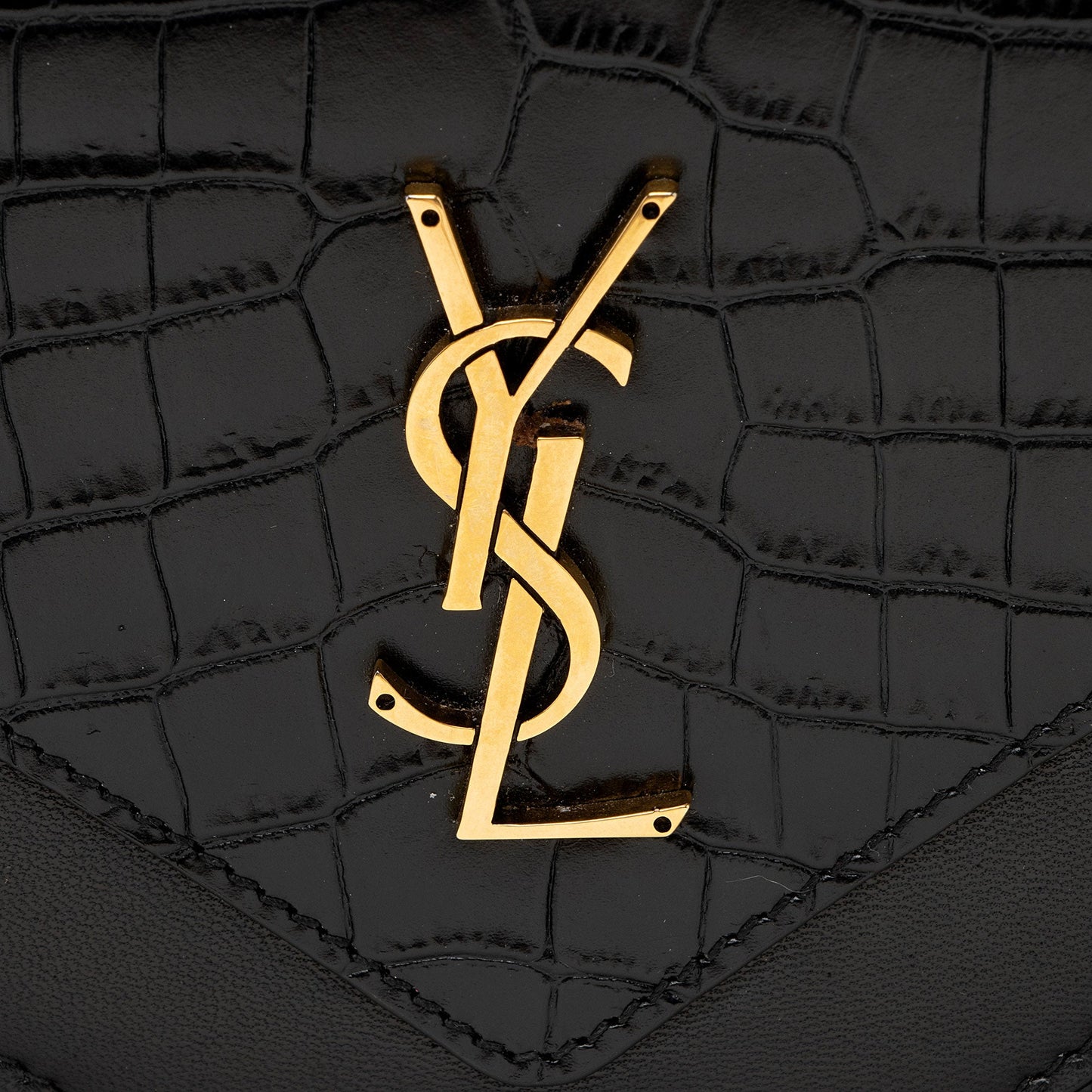 Saint Laurent Croc Embossed Calfskin Monogram Gaby Shoulder Bag (SHF-EAdNMt)
