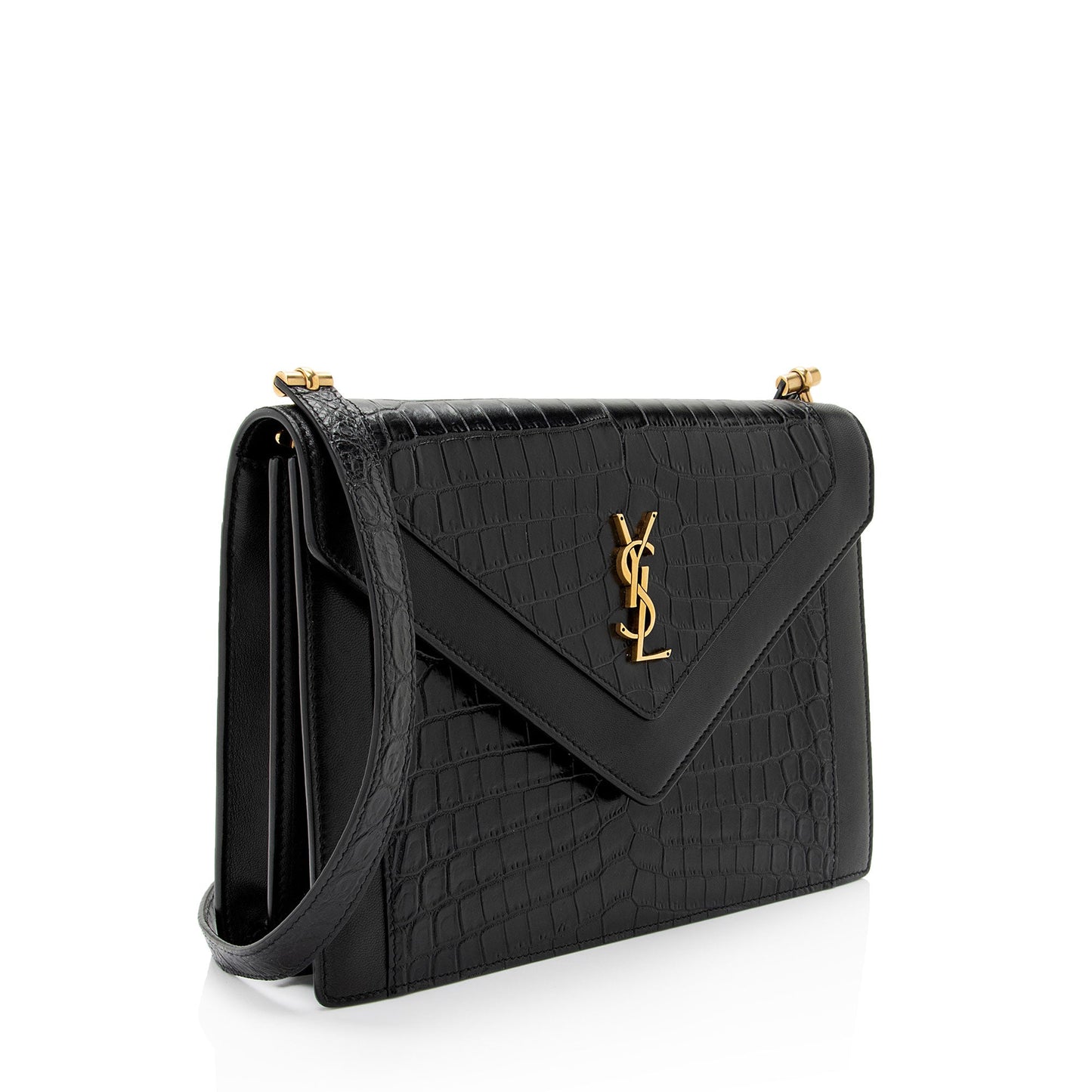 Saint Laurent Croc Embossed Calfskin Monogram Gaby Shoulder Bag (SHF-EAdNMt)