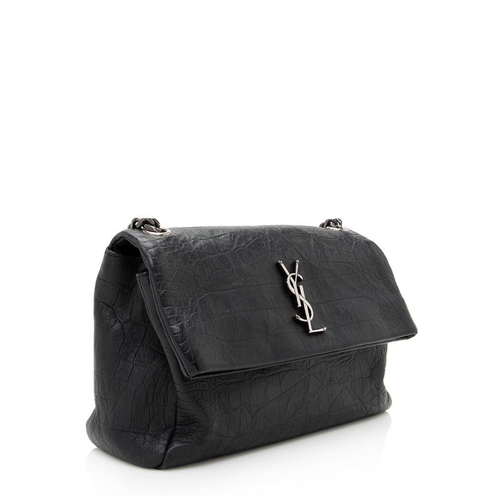 Saint Laurent Croc Embossed Calfskin West Hollywood Flap Bag (SHF-19064)