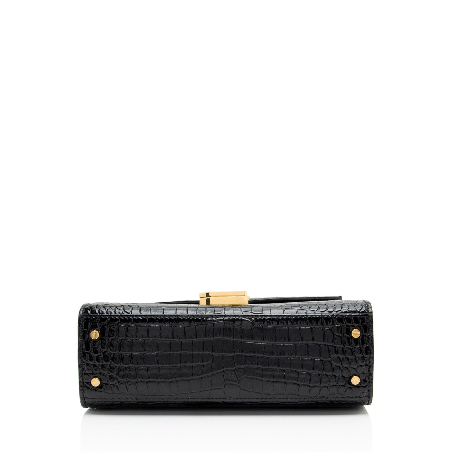 Saint Laurent Croc Embossed Leather Monogram Cassandra Mini Top Handle