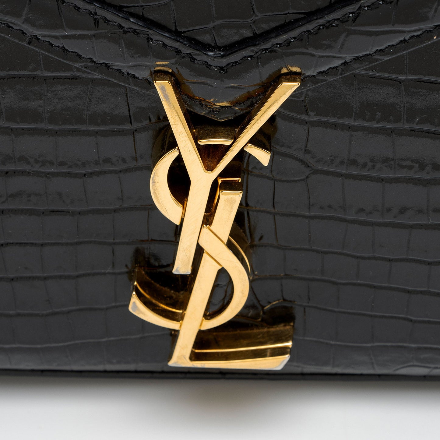 Saint Laurent Croc Embossed Leather Monogram Cassandra Mini Top Handle