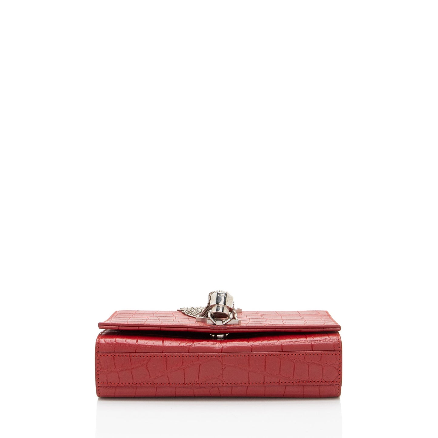Saint Laurent Croc Embossed Leather Monogram Kate Tassel Mini Shoulder Bag