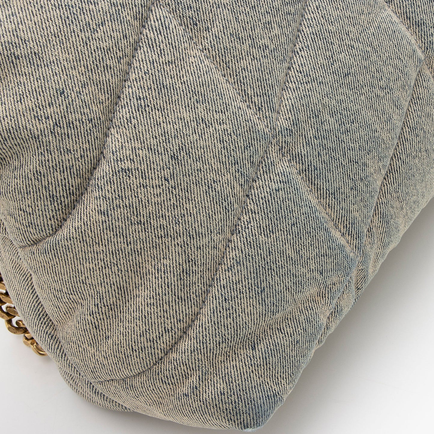 Saint Laurent Denim Monogram Puffer LouLou Chain Medium Shoulder Bag