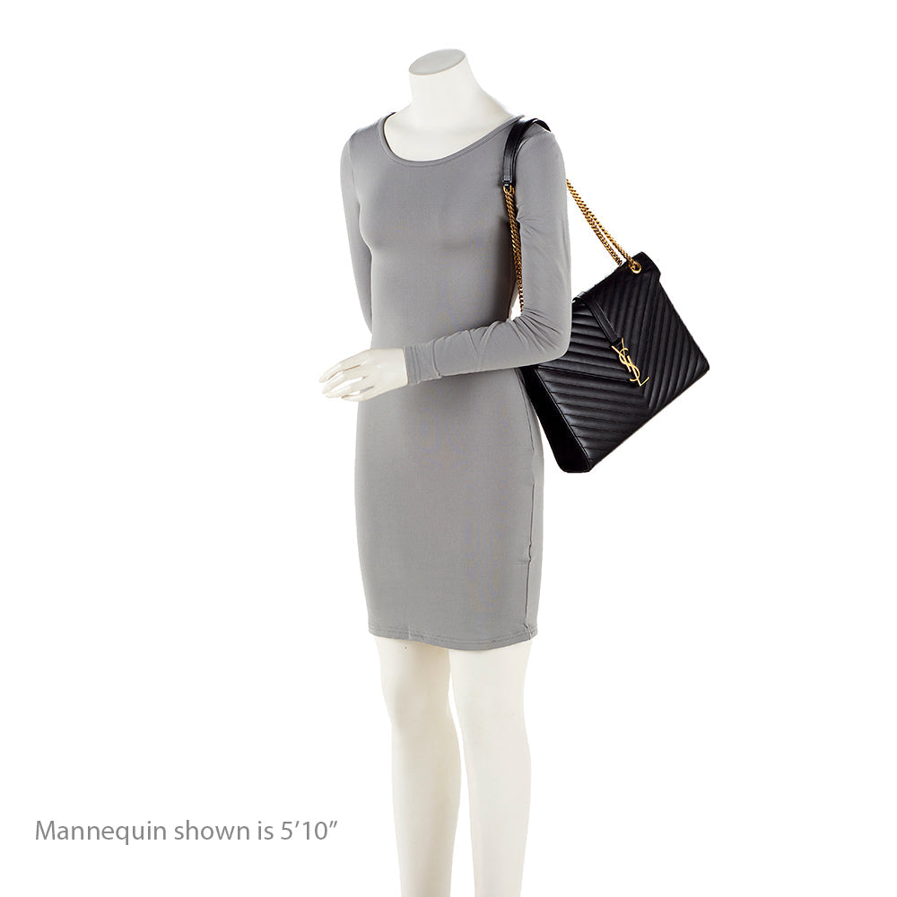 Saint Laurent Matelasse Calfskin Monogram Large Envelope Bag (SHF-19439)