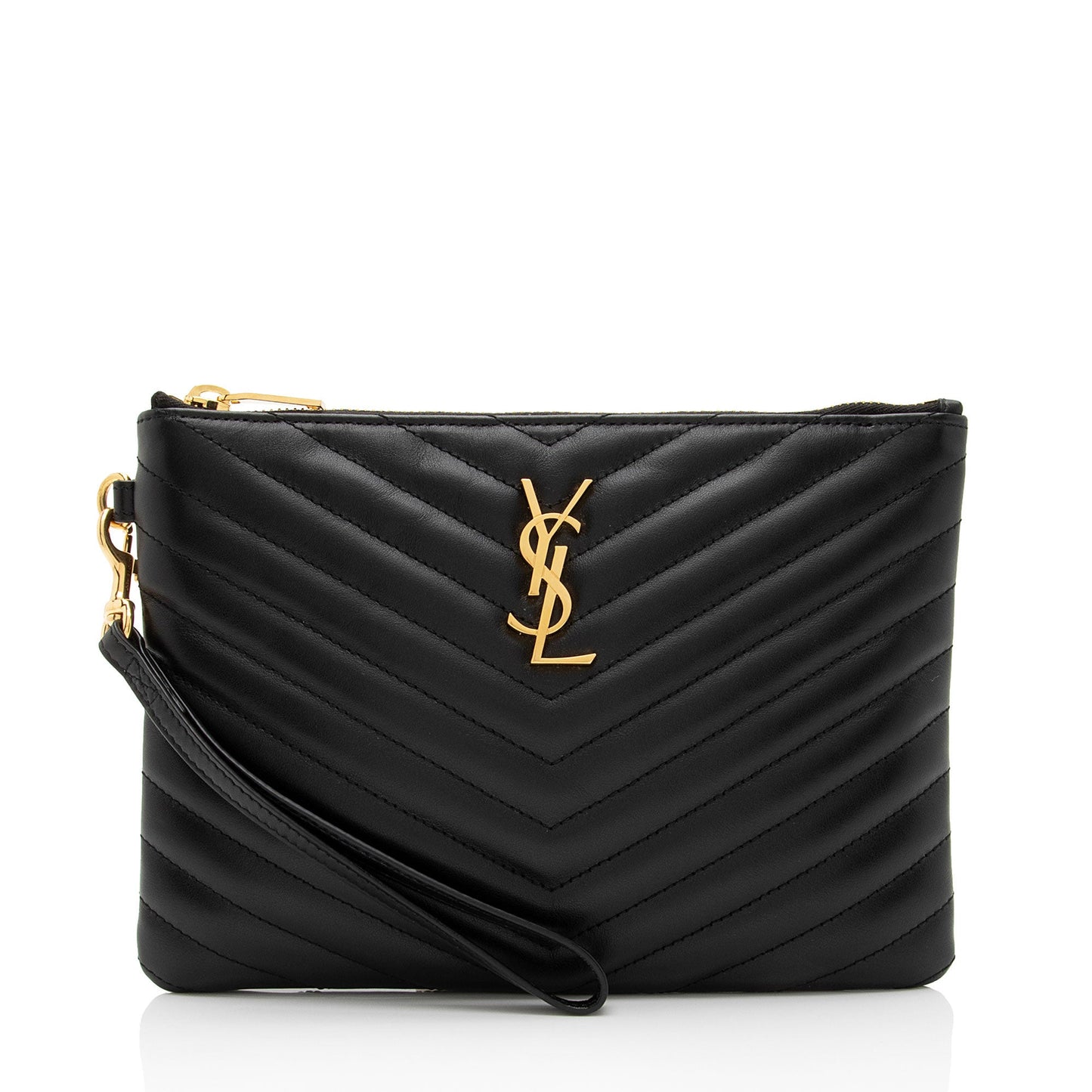 Saint Laurent Matelasse Calfskin Monogram Small Wristlet (SHF-I0dYH7)