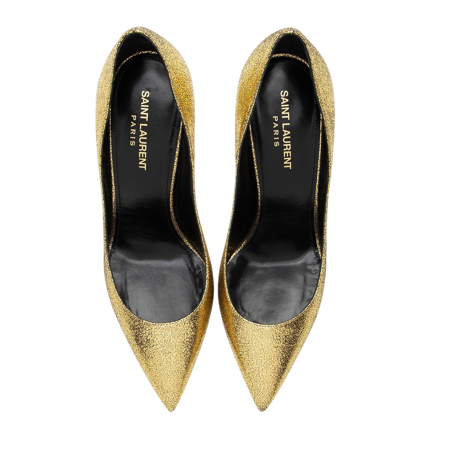 Saint Laurent Metallic Cracked Leather Zoe Pumps - Size 9 / 39