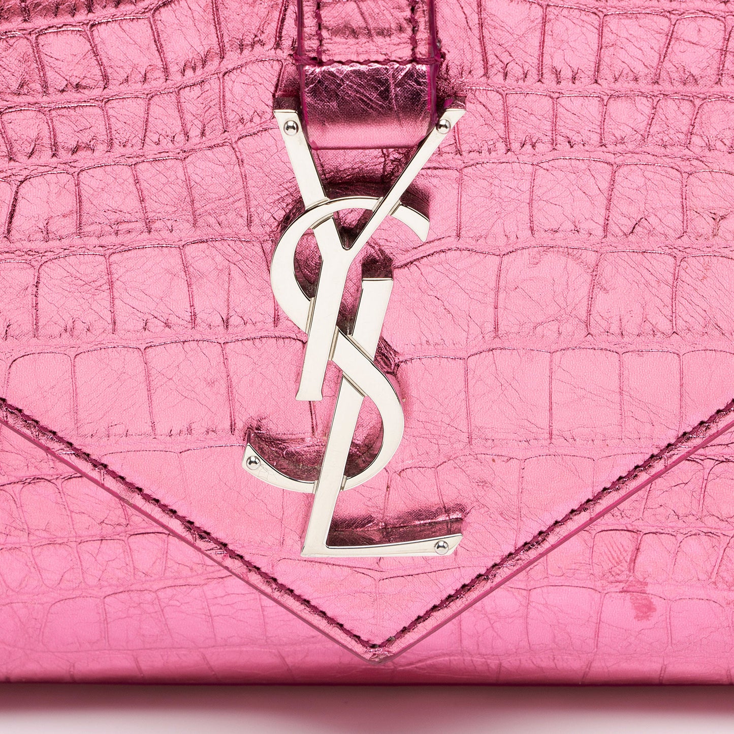 Saint Laurent Metallic Croc Embossed Leather Monogram Small Envelope Bag