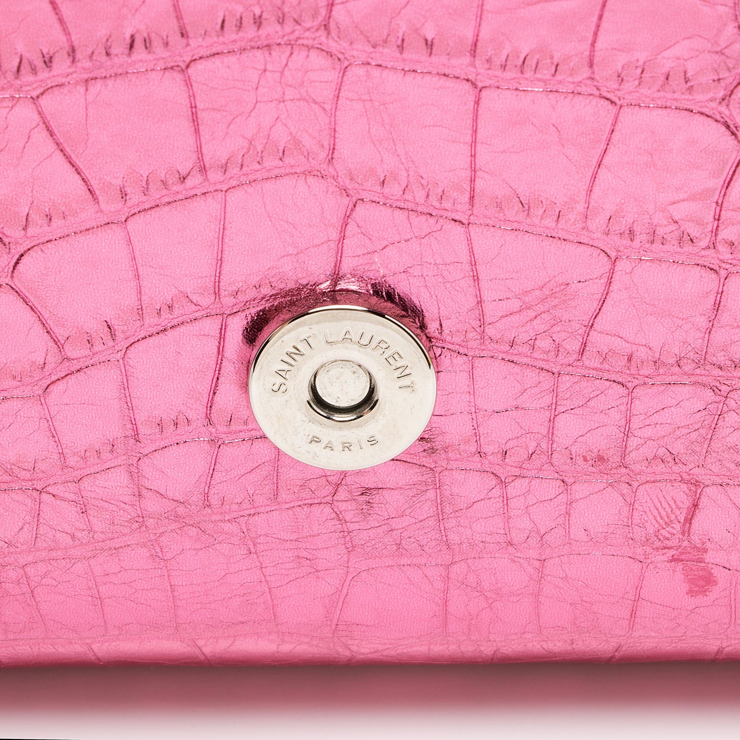 Saint Laurent Metallic Croc Embossed Leather Monogram Small Envelope Bag