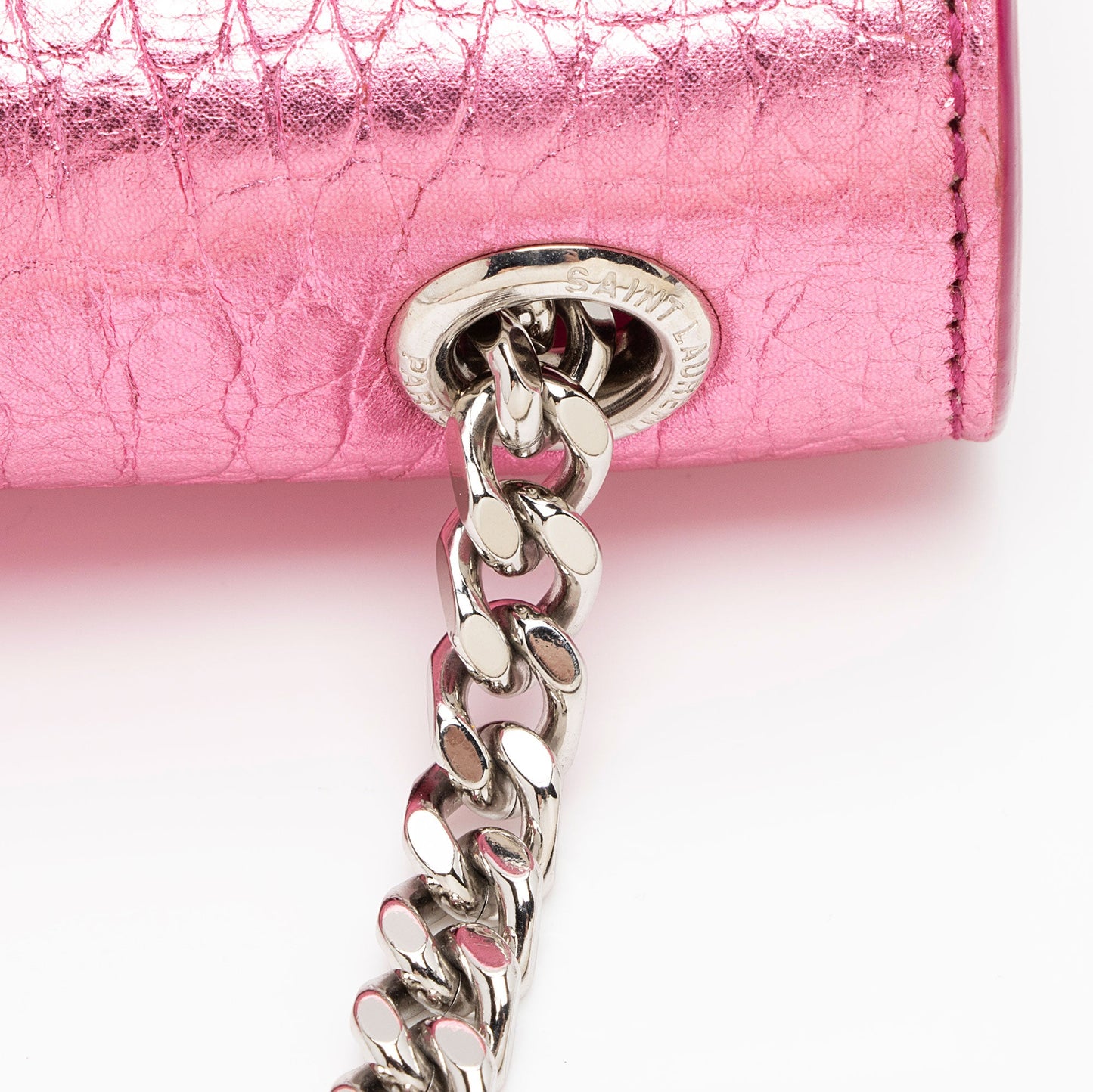 Saint Laurent Metallic Croc Embossed Leather Monogram Small Envelope Bag