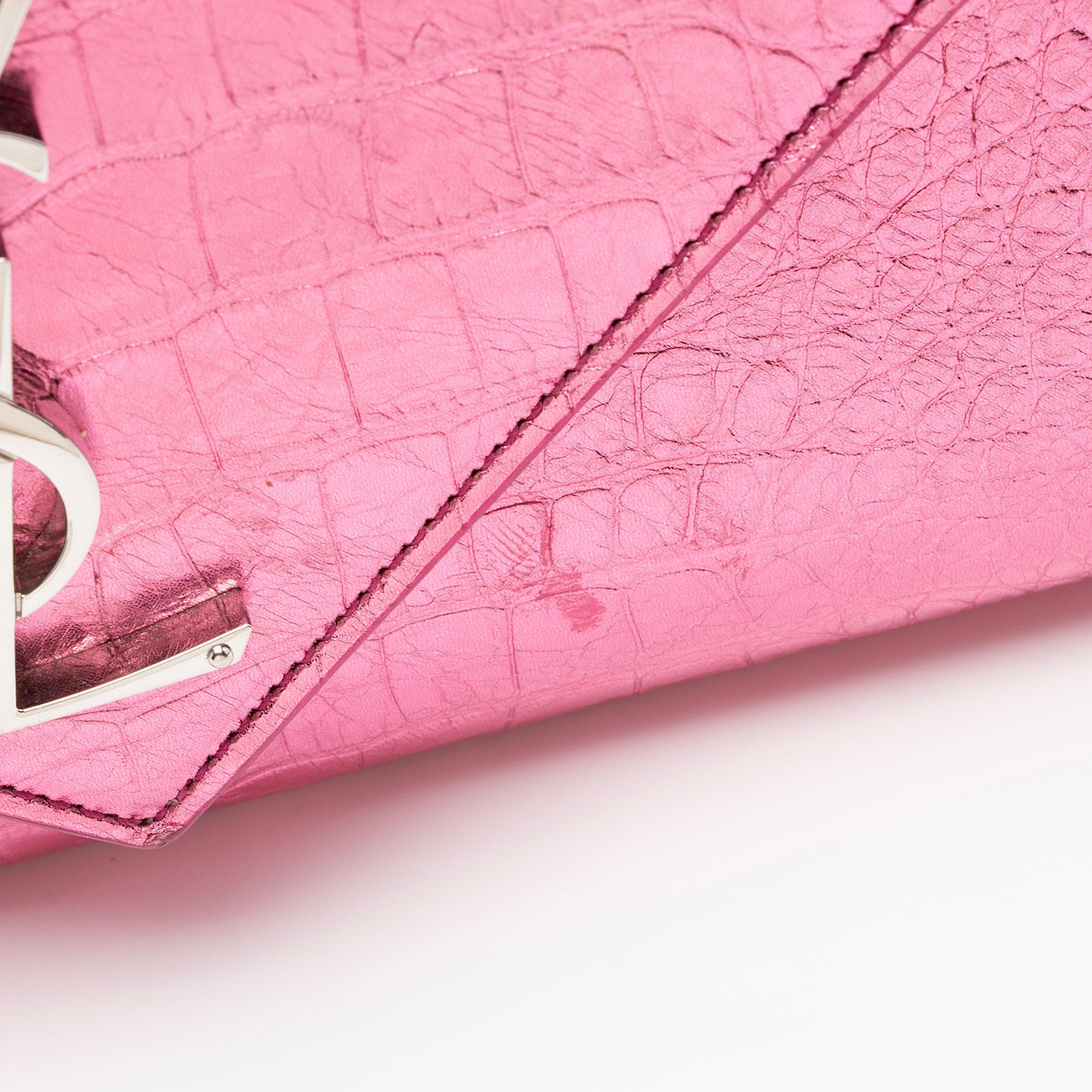 Saint Laurent Metallic Croc Embossed Leather Monogram Small Envelope Bag