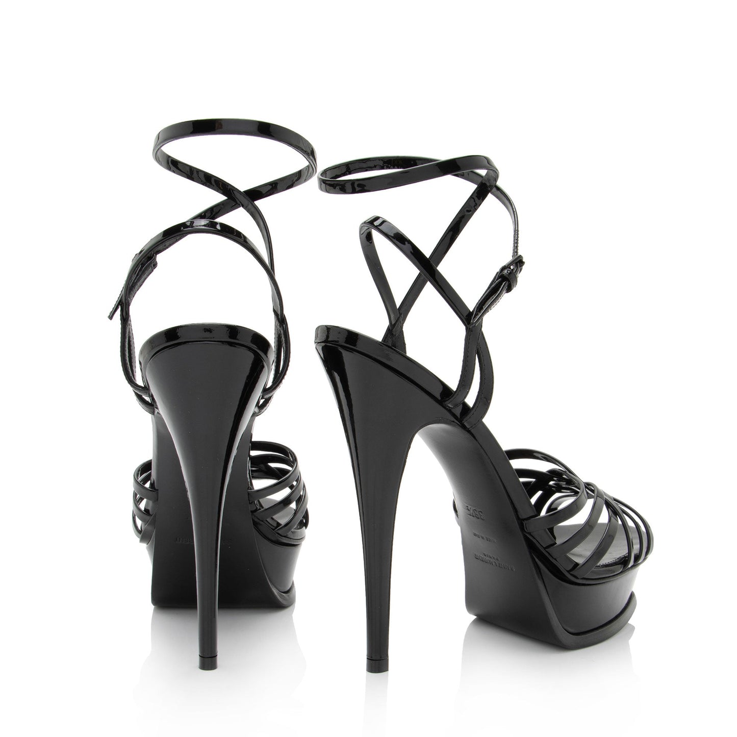 Saint Laurent Patent Leather Criss Cross Platform Sandals - Size 8.5 / 38.5