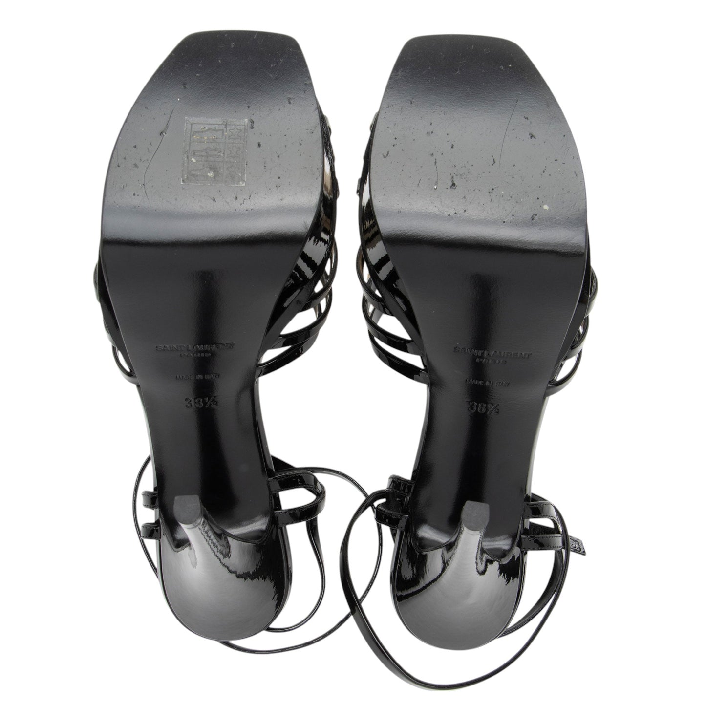 Saint Laurent Patent Leather Criss Cross Platform Sandals - Size 8.5 / 38.5