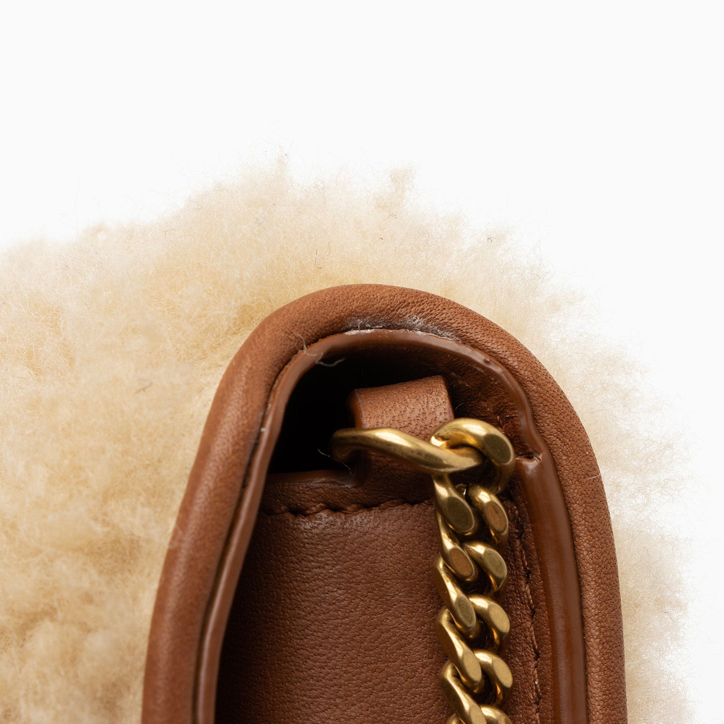 Saint Laurent Smooth Calfskin Shearling Phone Holder Shoulder Bag (SHF-m39ejH)