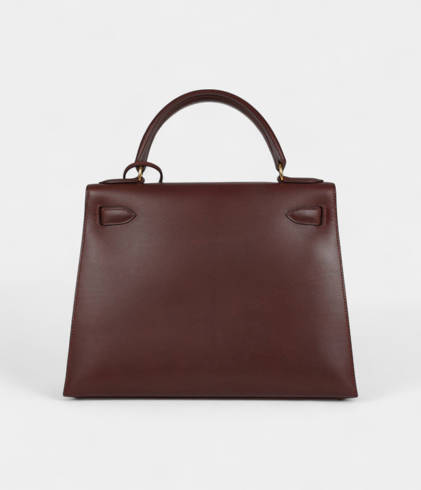 Vintage Hermes Kelly 28 Noisette Box Gold Hardware
