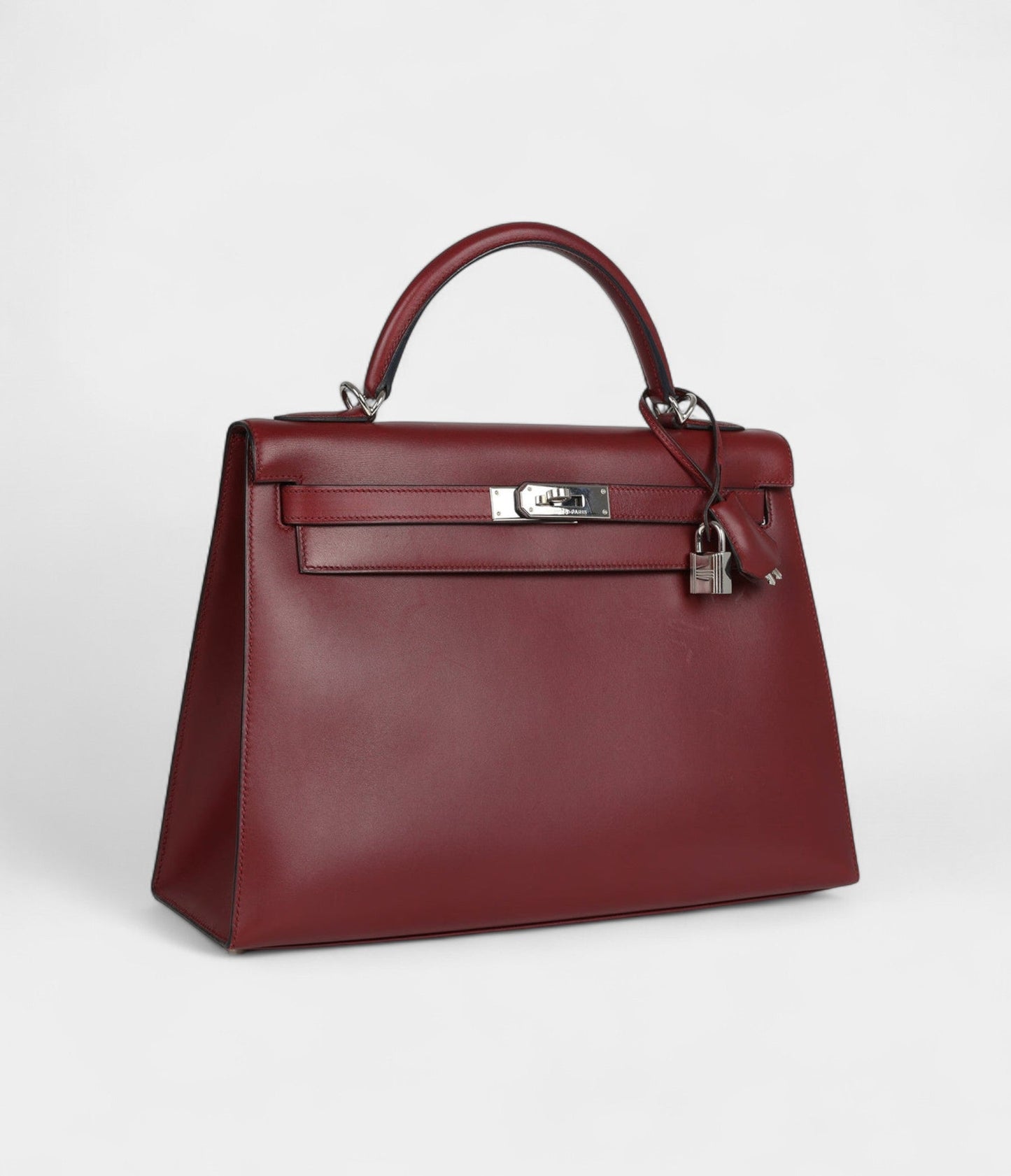 Vintage Hermes Kelly 32 Rouge H Box Palladium Hardware