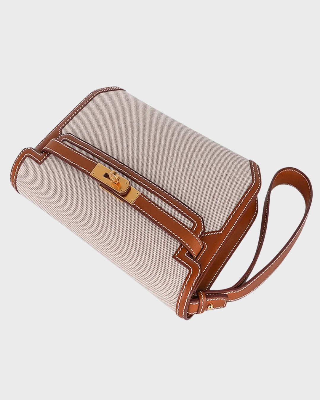 Hermes Kelly Depeches 25 Pouch Toile Fauve Barenia Trim Gold Hardware
