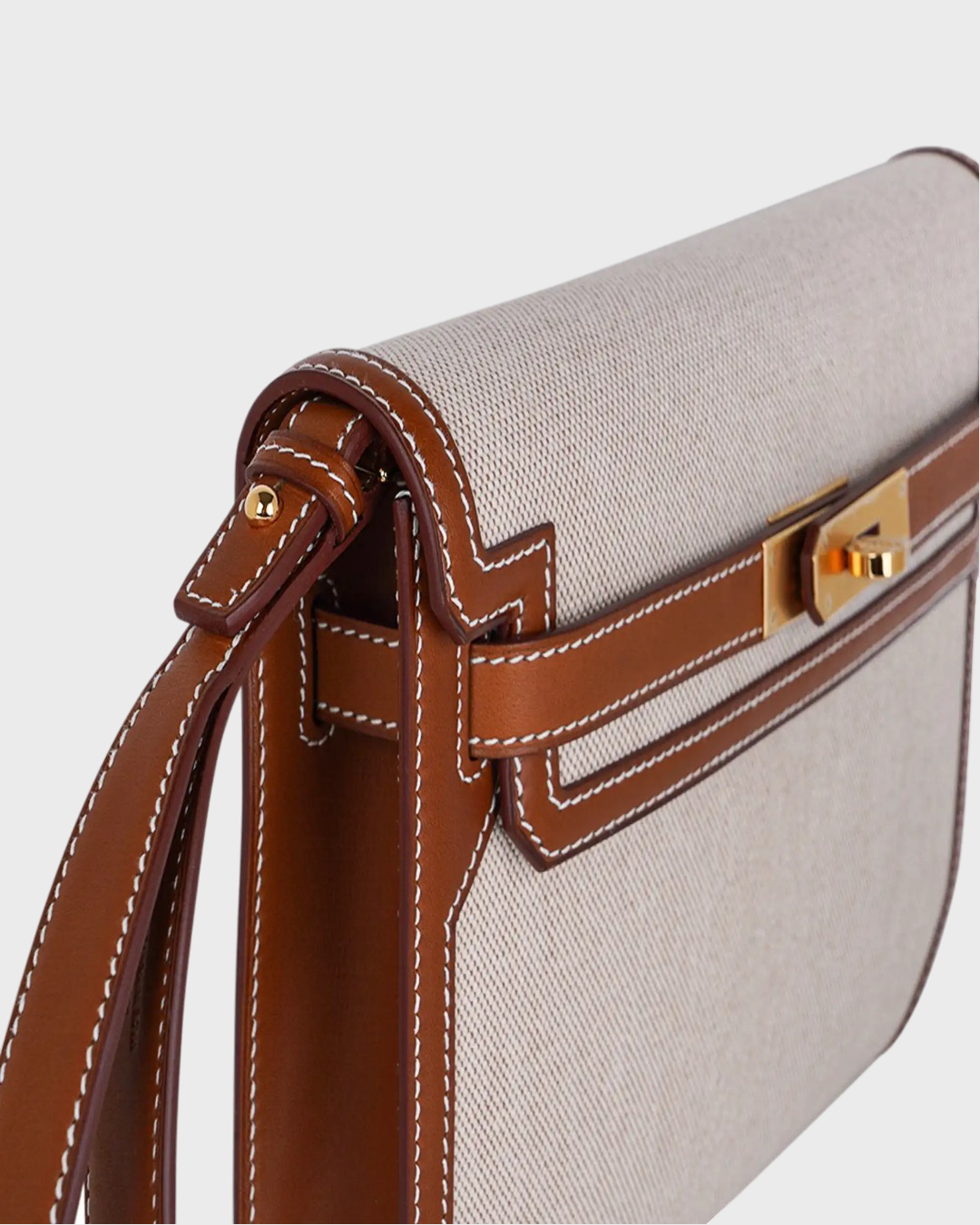 Hermes Kelly Depeches 25 Pouch Toile Fauve Barenia Trim Gold Hardware