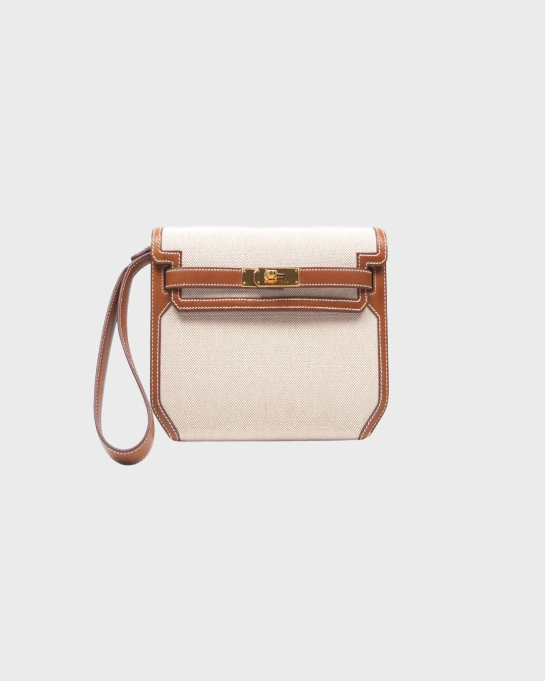 Hermes Kelly Depeches 25 Pouch Toile Fauve Barenia Trim Gold Hardware