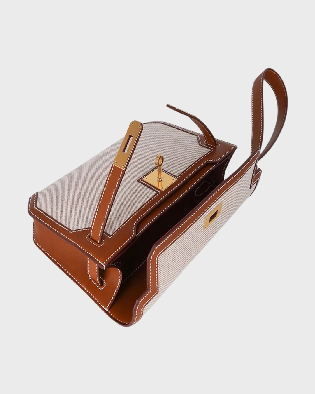 Hermes Kelly Depeches 25 Pouch Toile Fauve Barenia Trim Gold Hardware