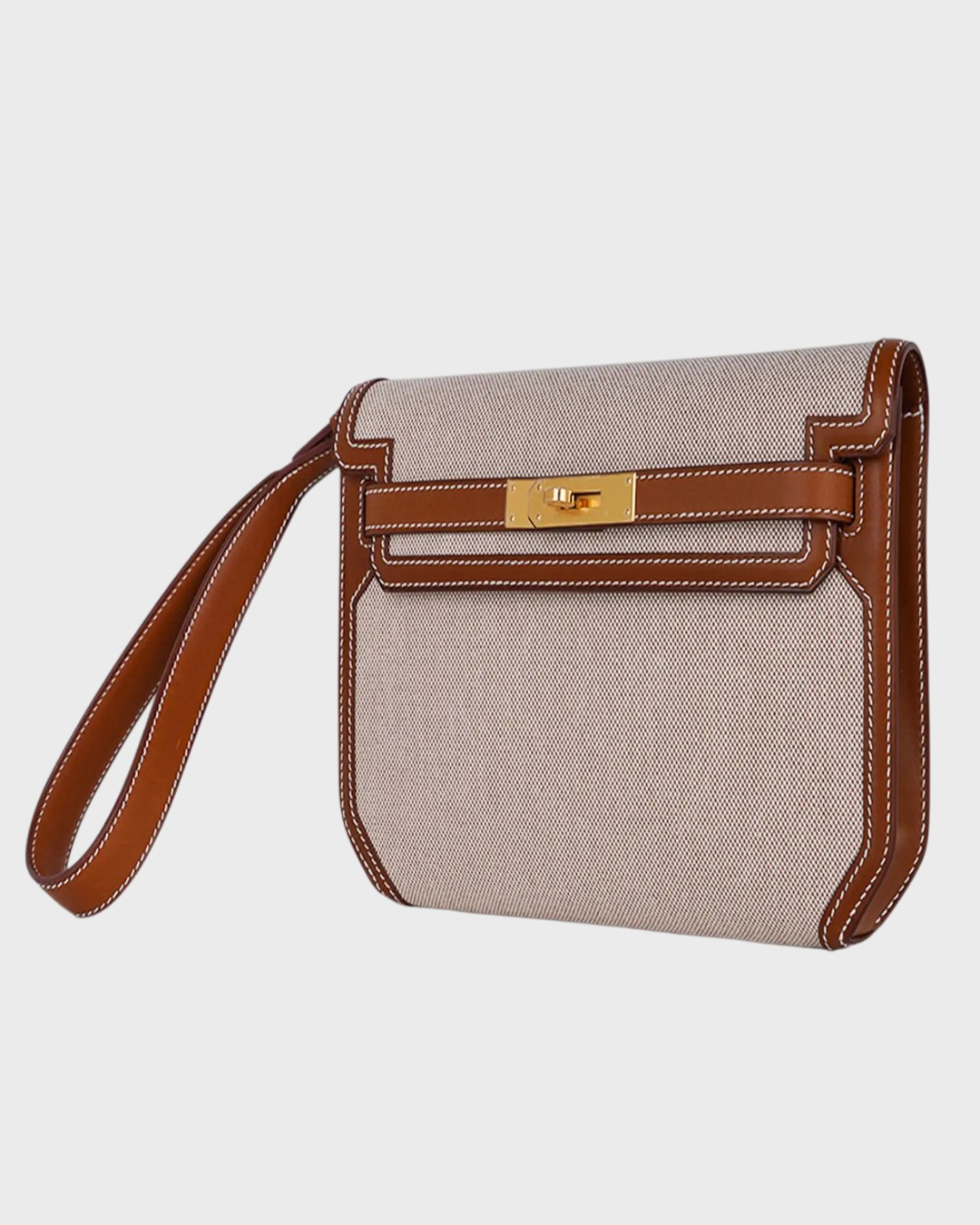 Hermes Kelly Depeches 25 Pouch Toile Fauve Barenia Trim Gold Hardware
