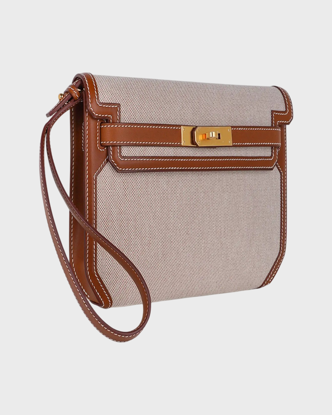 Hermes Kelly Depeches 25 Pouch Toile Fauve Barenia Trim Gold Hardware