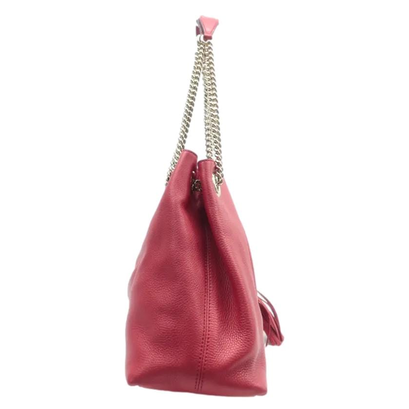 GUCCI Soho Pebbled Leather Chain Shoulder Bag Red 308982
