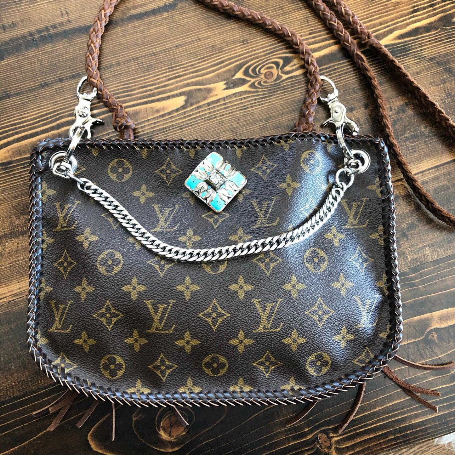 The Peacock -Orvis bags Monogram Hobo Crossbody - Silver Hardware