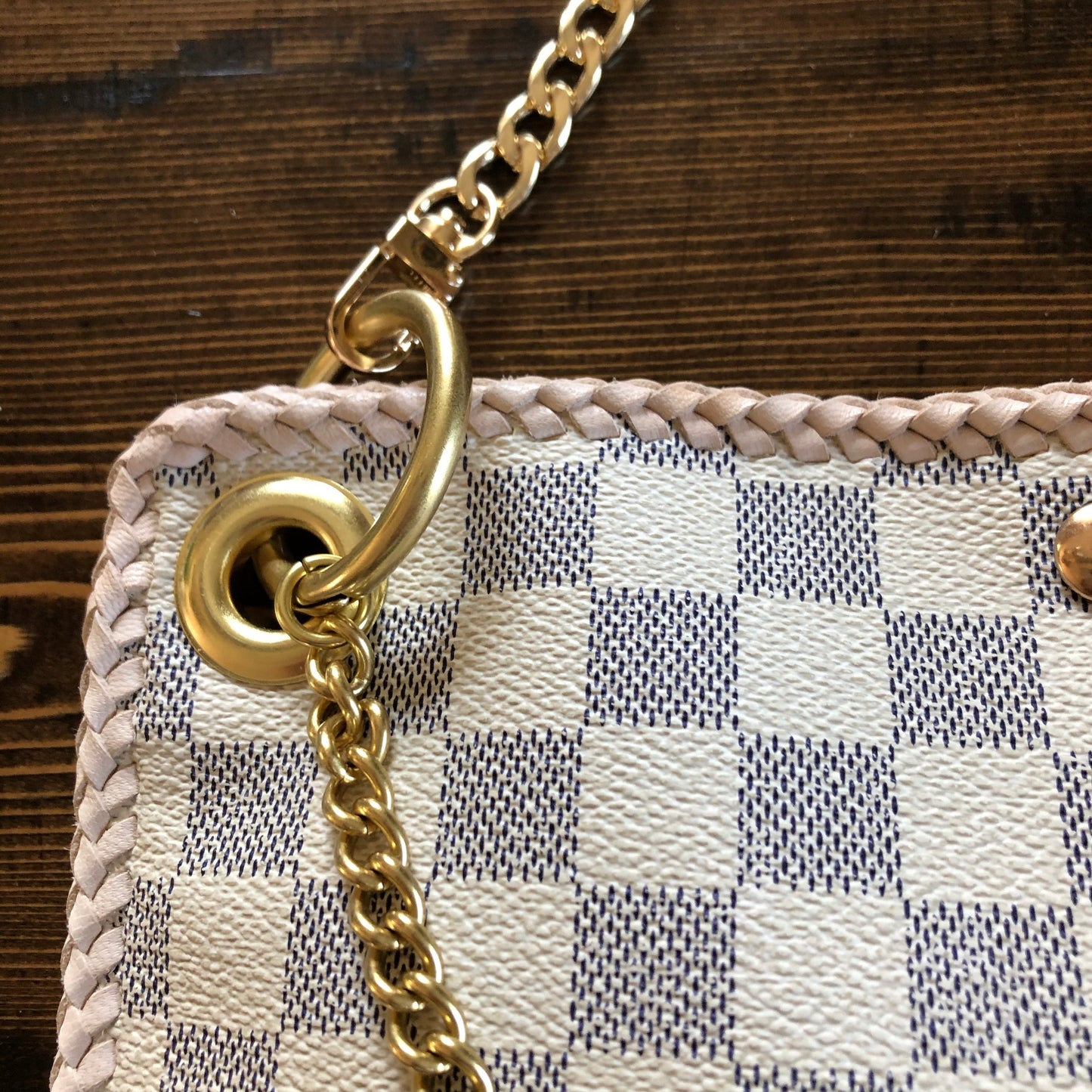 The Nuthatch -Orvis bags Damier Azur Shoulder Bag with Gold Crossbody Chain