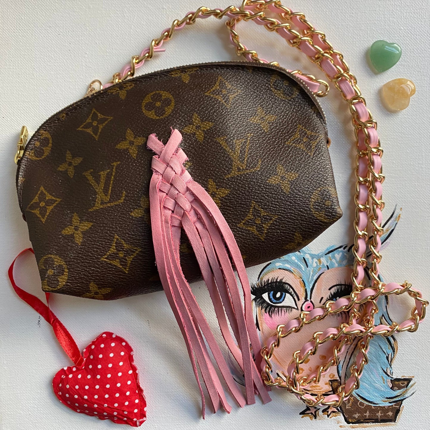 The Junco Crossbody Bag -Orvis bags Monogram in Pink Fringe