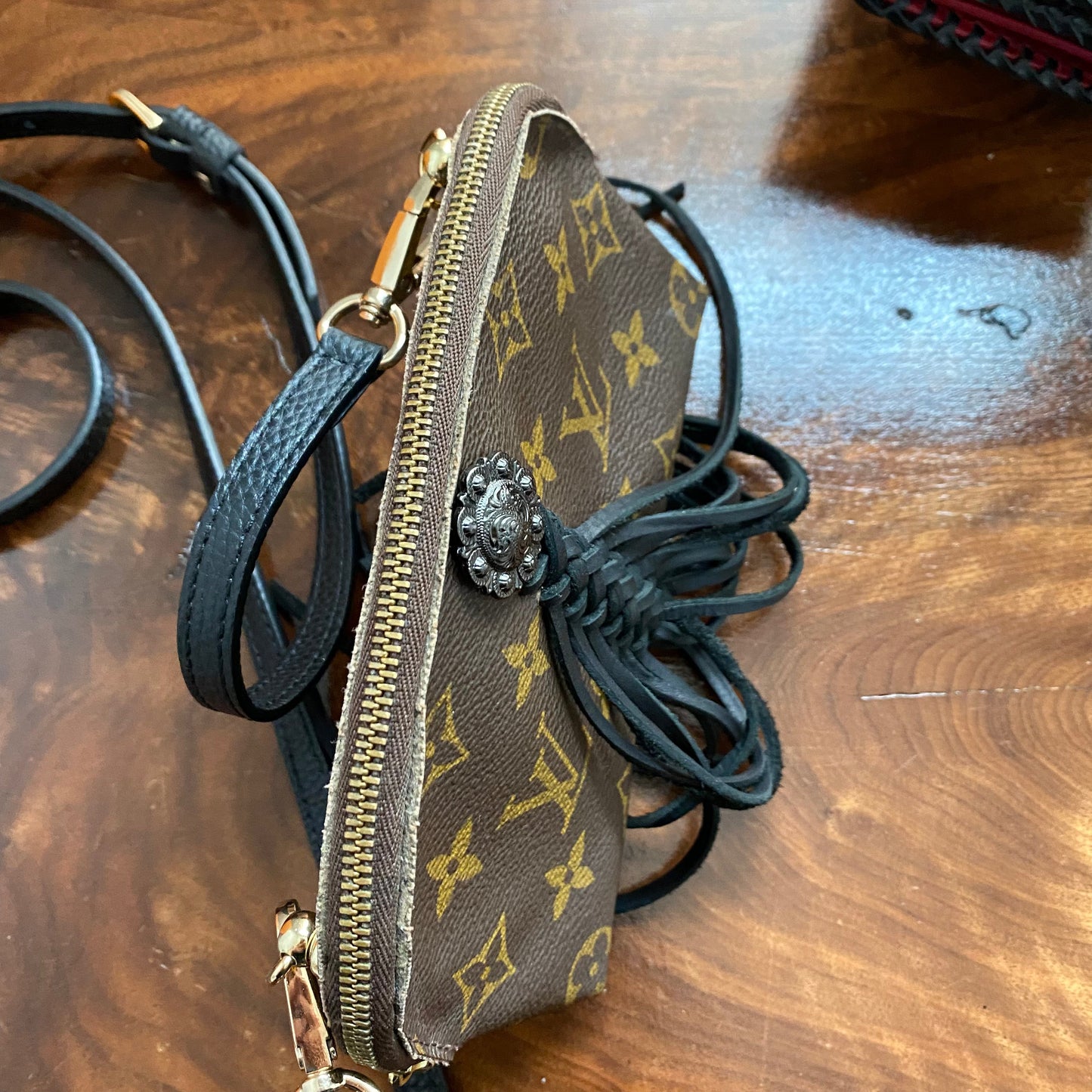 The Junco Crossbody Bag -Orvis bags Monogram with black fringe