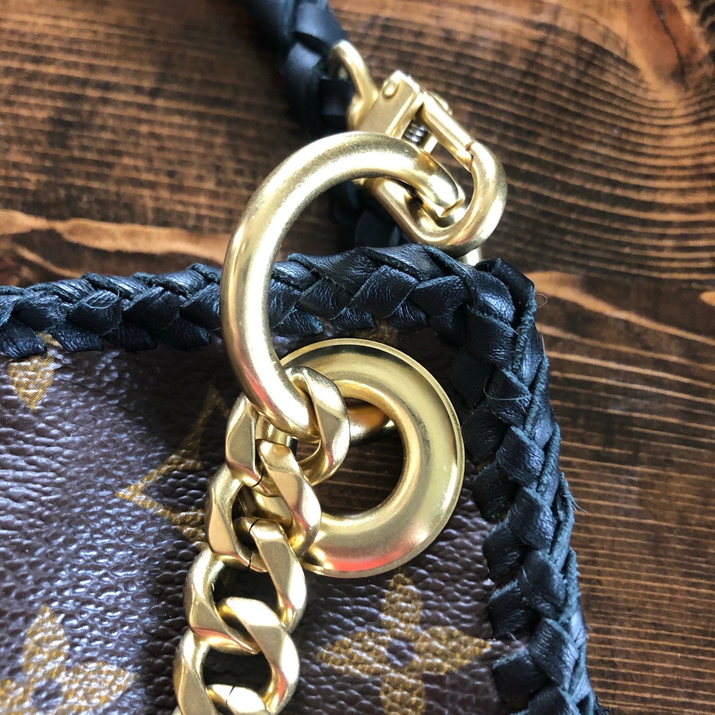 The Peacock -Orvis bags Monogram Hobo Crossbody in Black - Brass Hardware