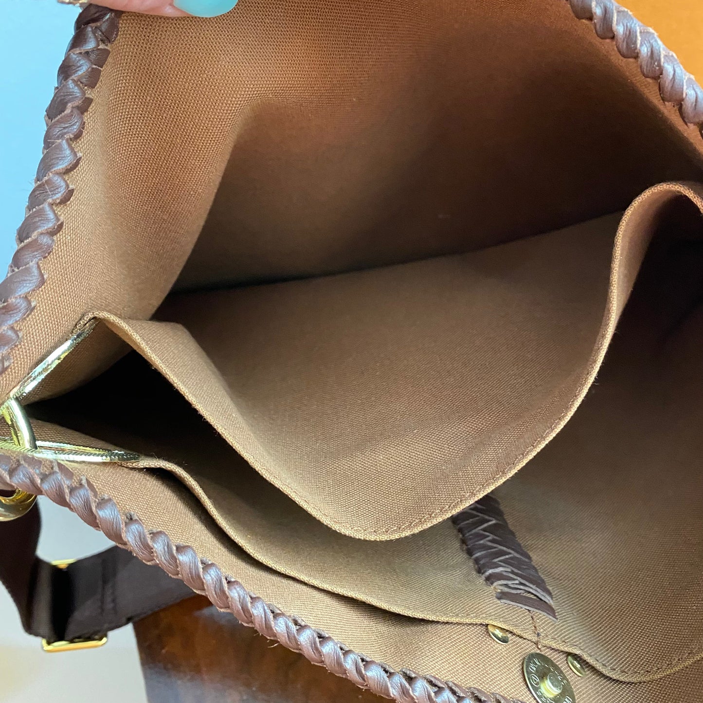 The Peacock -Orvis bags Monogram Hobo Crossbody in Brown - Gold Hardware