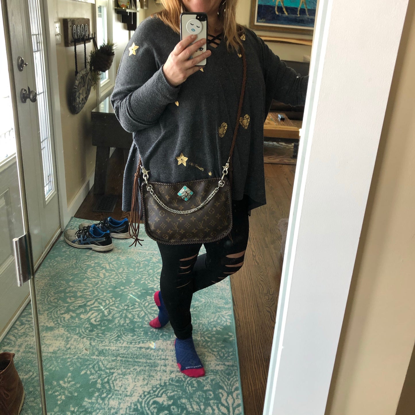 The Peacock -Orvis bags Monogram Hobo Crossbody - Silver Hardware